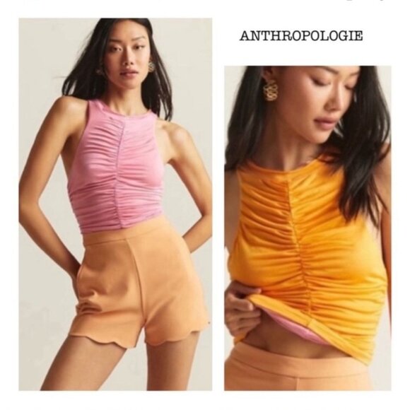 Pilcro Anthropologie Size XS Bubblegum Pink Orange Reversible Tank Top Ruched Mo - Picture 1 of 11
